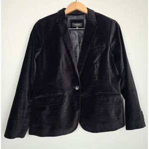 Talbots Womens Velvet Blazer 16P Black Cotton Velvet One Button Classic Tailored